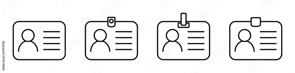 ID Card icon collection. Employee clerk card, driver license, Identification card, staff identification card symbol. Design for website and mobile app. - obrazy, fototapety, plakaty 
