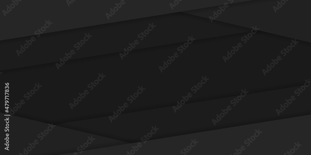 Paper Black Background with Lines. Dark Template with Black Paper Layers. Futuristic Background with Dark Lines. Abstract 3d Modern Design with Stripe. Vector Illustration