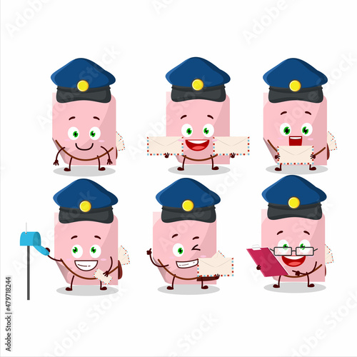 A picture of cheerful pink sticky note postman cartoon design concept