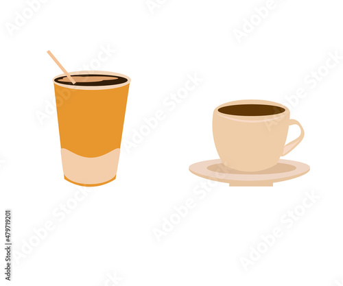 vector illustration of coffee and mugs on a white background. simple illustration of coffee and mugs in flat graphics