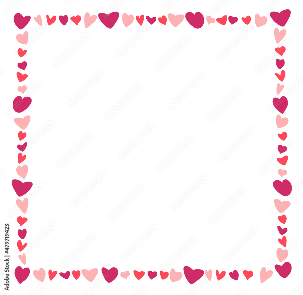 Valentines Day frame Background. Red and rose hearts photo frame. Vector illustration