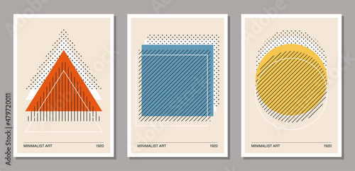 Set of minimal 20s geometric design posters, vector template