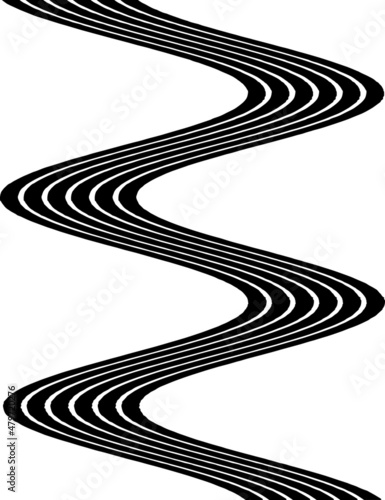 Black wavy curved lines. Monochrome, grayscale, curvy stripes. Use for line art, montage, overlay, pattern or texture. Isolated, transparent background, abstract vector illustration, eps 10.