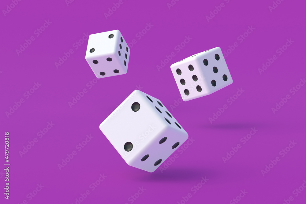 Board games. Addiction to gambling. Casino games. Random winnings. Jackpot. Leisure entertainment for the whole family. Falling dice cubes on violet background. 3d render Board games. Addiction to gambling. Casino games. Random winnings. Jackpot. Leisure entertainment for the whole family. Falling dice cubes on violet background. 3d render