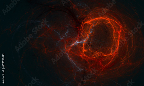 Mesmerizing digital 3d explosion of red plasma  blowing up energy spreading veins of lightnings in deep dark space. Great as artwork  print  cover for electronics  wallpaper or any other designs.