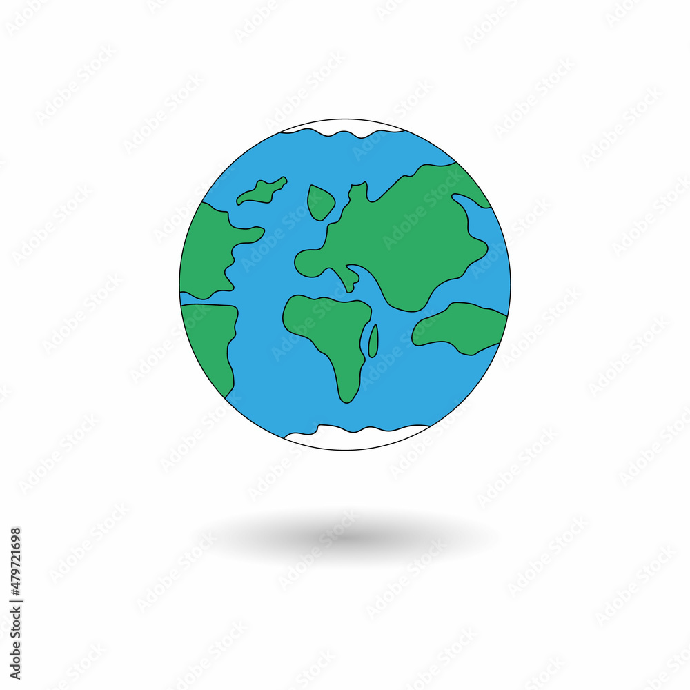 Globe world map with shadow on white background. Map on the globe isolated on white background. Vector illustration Globe world map with shadow on white background. Map on the globe isolated on white background. Vector illustration