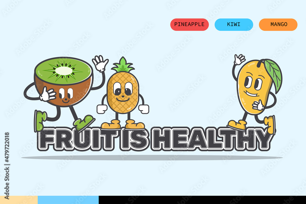 Fototapeta premium fruit illustration is healthy pineapple mango kiwi