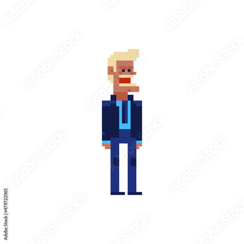 Fashion man. Office worker. Businessman character. Pixel art. Isolated abstract vector illustration.