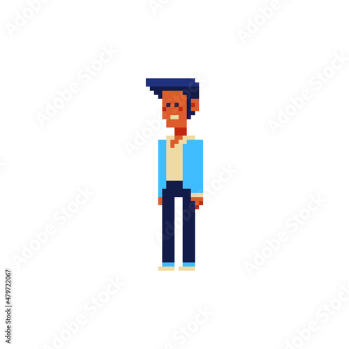 Fashion man. Office worker. Businessman character. Pixel art. Isolated abstract vector illustration.
