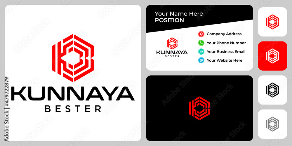 Fototapeta premium Letter K B monogram sport logo design with business card template.