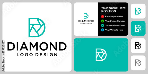 Letter D monogram diamond logo design with business card template.
