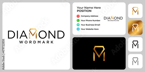 Diamond wordmark logo design with business card template.