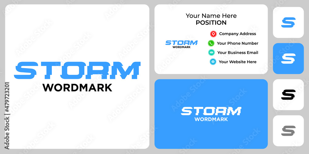 Storm wordmark logo design with business card template. Storm wordmark logo design with business card template.