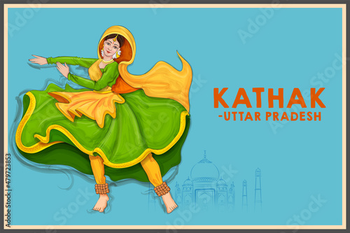 woman performing Kathak dance traditional folk dance of Uttar Pradesh, India