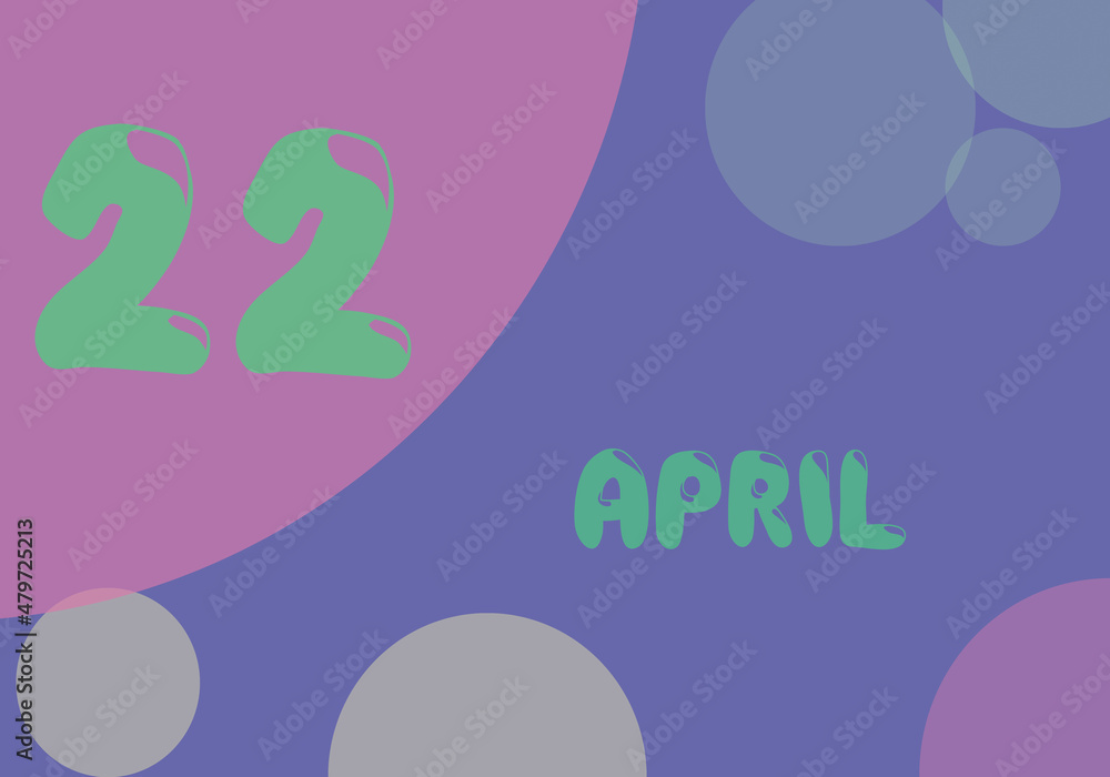 22 april day of the month in pastel colors. Very Peri background, trend of 2022.