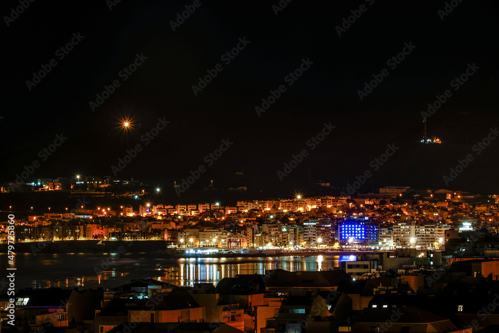 Panoramic of Las Palmas city in night
