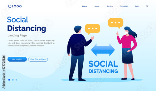 Social distancing protect concept. protection infection pandemic website illustration flat vector template landing page