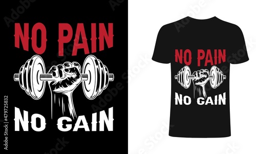 No Pain No Gain Gym Vector Design For T-Shirt, Mug, Banner, Poster.