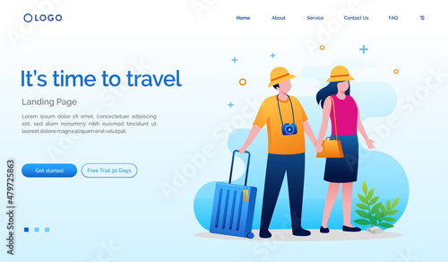 travel landing page website. Vacation illustration flat vector template. Holiday trip