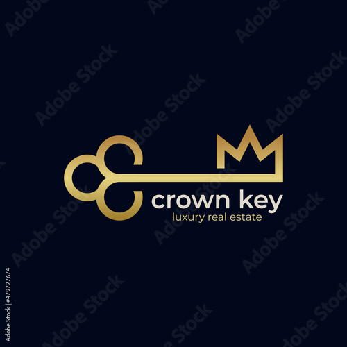 crown key logo concept, king key real estate logo design for luxury house design