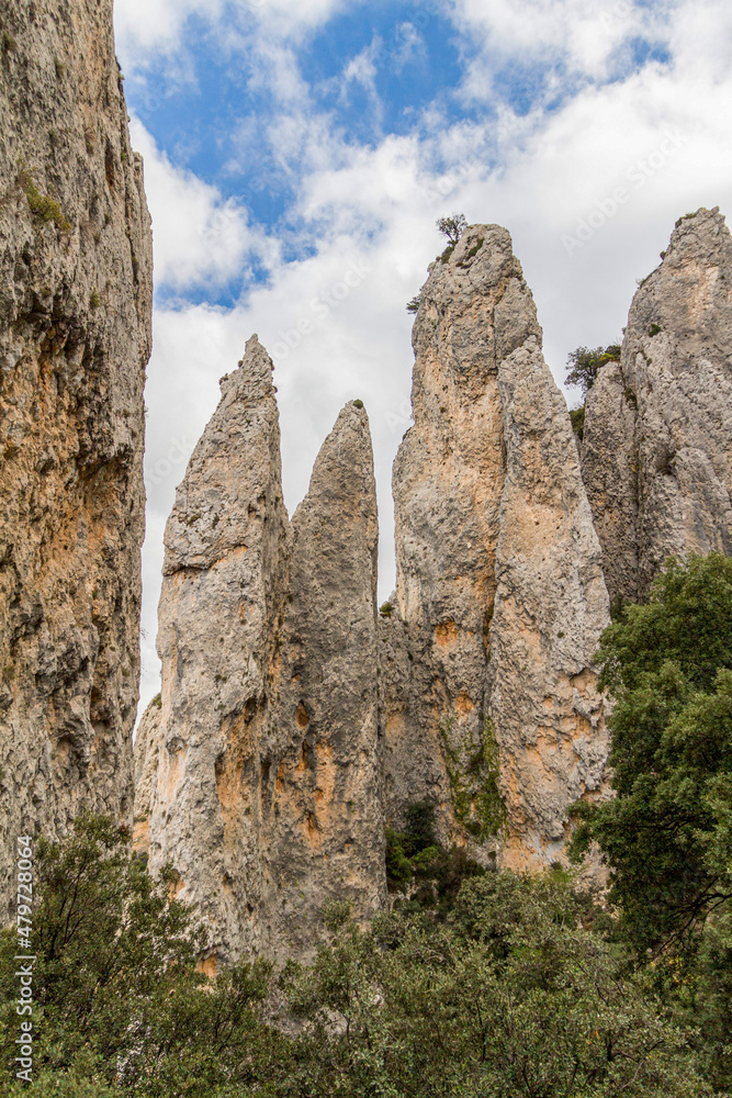 Frares de Quatretondeta. Picturesque rock formation in la Serrella mountain in Quatretondeta, Alicante, Spain
