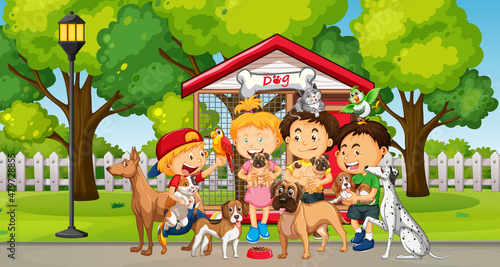 Children playing with their animals at the park