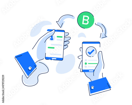 Mobile payments. Online sending money from mobile wallet to bank card, golden coins transfer app and e payment vector illustration set. Mobile payment, business finance pay, transaction online