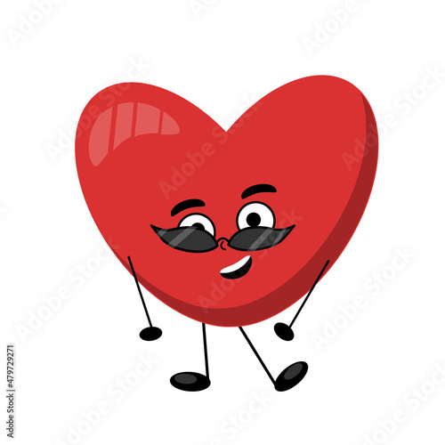 trendy red heart wearing black glasses, heart character with love expression, stylish look, gigalo, ladies man