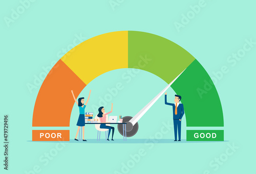 Businessman point to performance chart, good work performance, customers give good ratings, good jobs