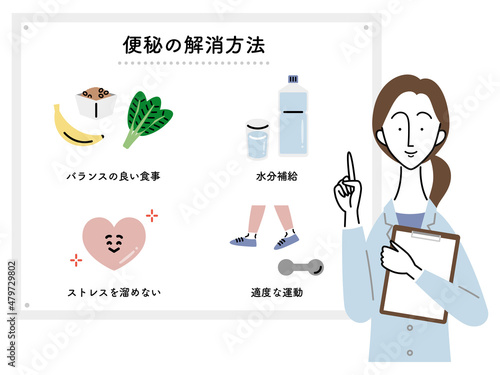 便秘の解消方法について説明する女性医師（日本語ver.）