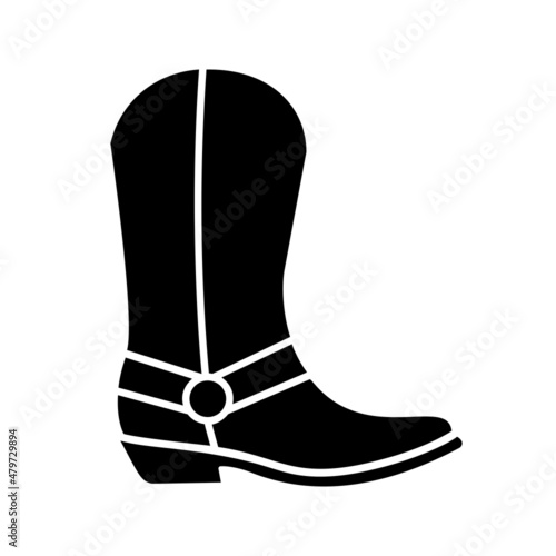 Cowboy boot black glyph icon isolated. Vector