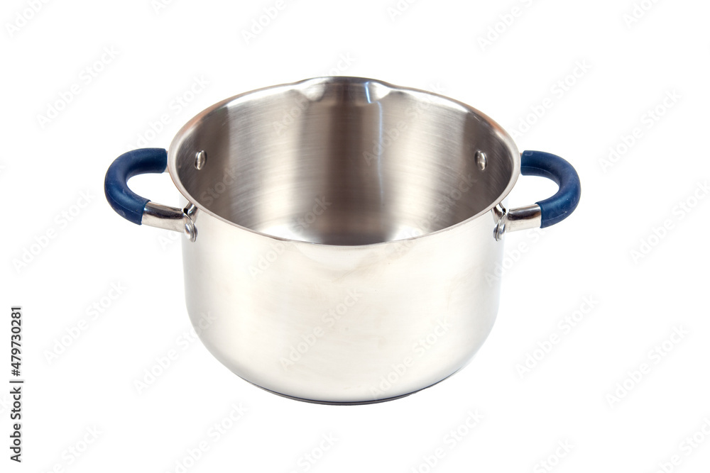 Metal saucepan with a glass lid for cooking soup, food. made of stainless steel. kitchen utensils with a thick bottom for electric, infrared, induction or gas stoves. On an isolated white background. Metal saucepan with a glass lid for cooking soup, food. made of stainless steel. kitchen utensils with a thick bottom for electric, infrared, induction or gas stoves. On an isolated white background.