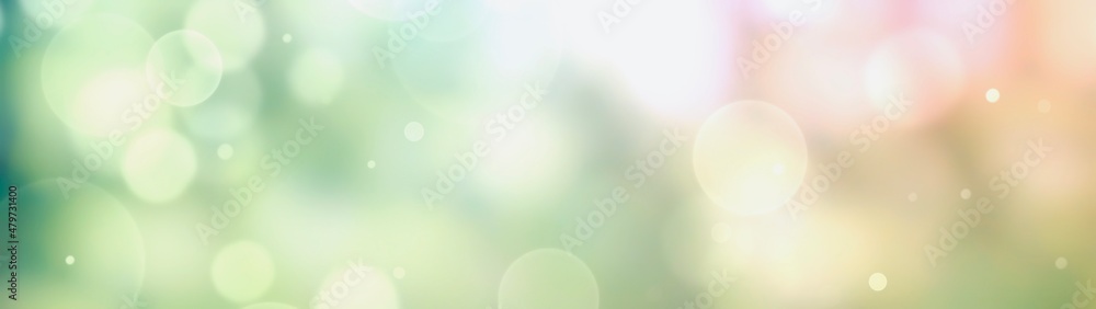 Spring background - abstract banner - green blurred bokeh lights - - obrazy, fototapety, plakaty 