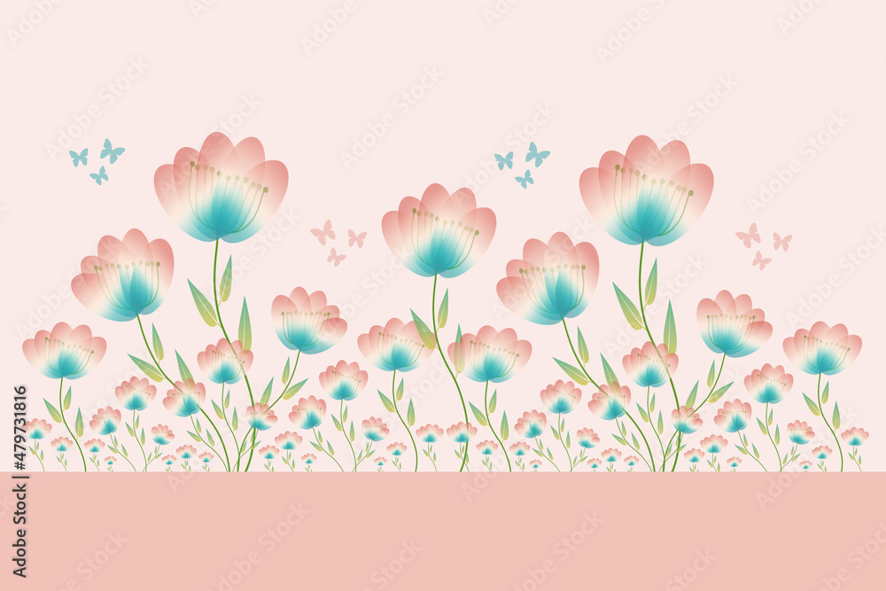 Background illustration of stylised flowers border with space for text.