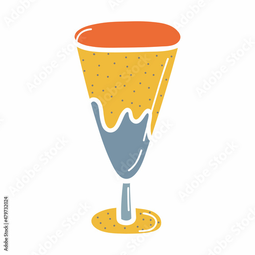 Ceramic goblet or glass, faience dish, handmade clay dishes. Hand drawn vector illustration. Isolated element on a white background