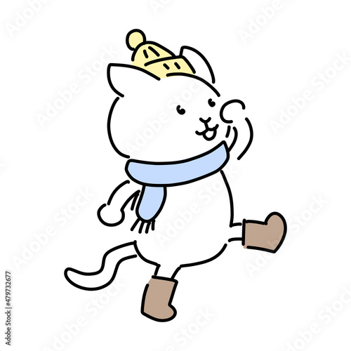 雪合戦をするネコ　寒中見舞い素材
