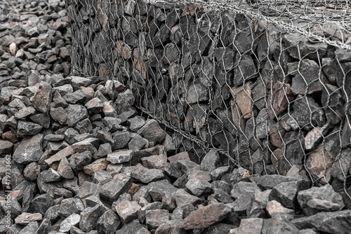 Gabion and stones texture background