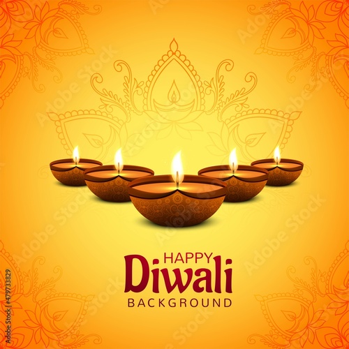 Happy Diwali festival with oil lamp celebration card background