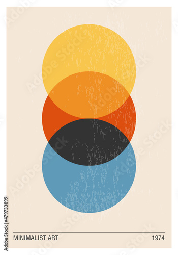 Minimal 20s geometric design poster, vector template with primitive shapes