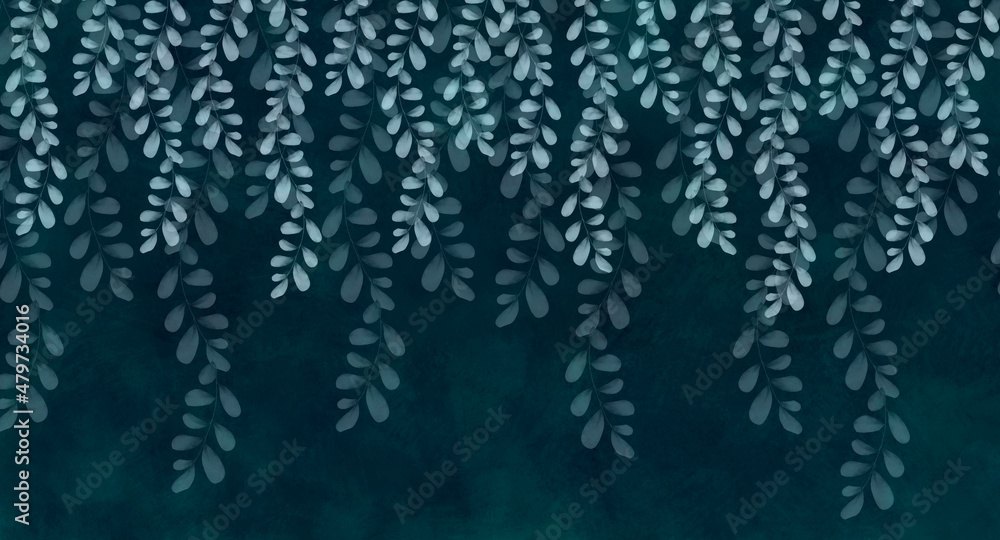 Fotobehang  Branches with leaves. Photo wallpapers for walls. A mural for the room. Interior design. #479734016