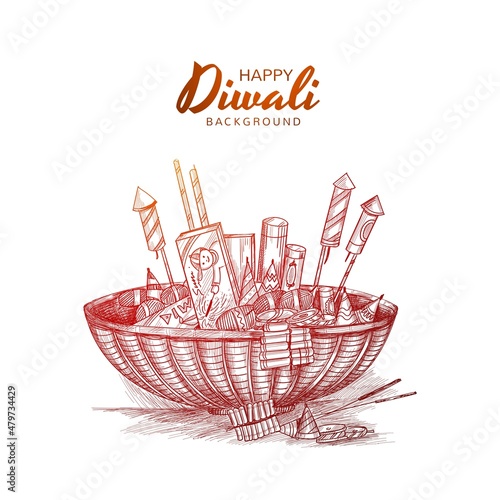 Hand draw diwali crackers sketch design