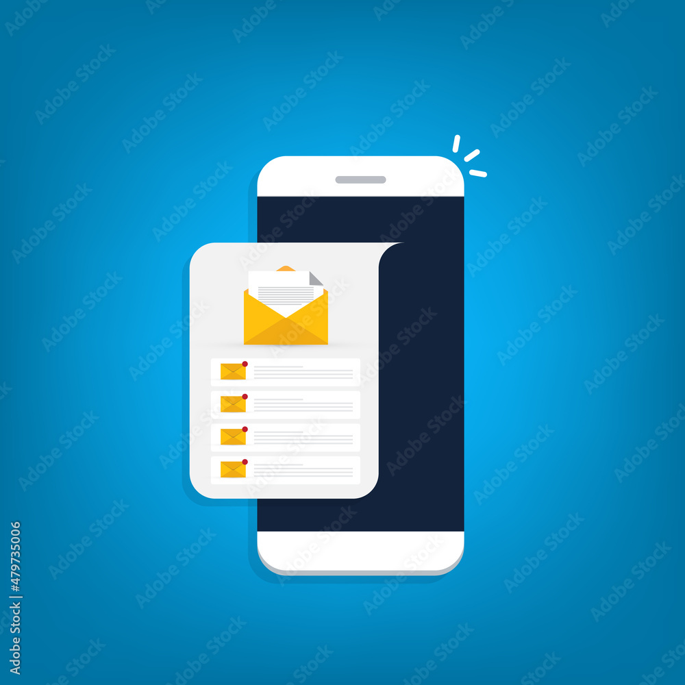 Email service. Mobile smartphone with mail app. Mail service concept. Email service. Mobile smartphone with mail app. Mail service concept.