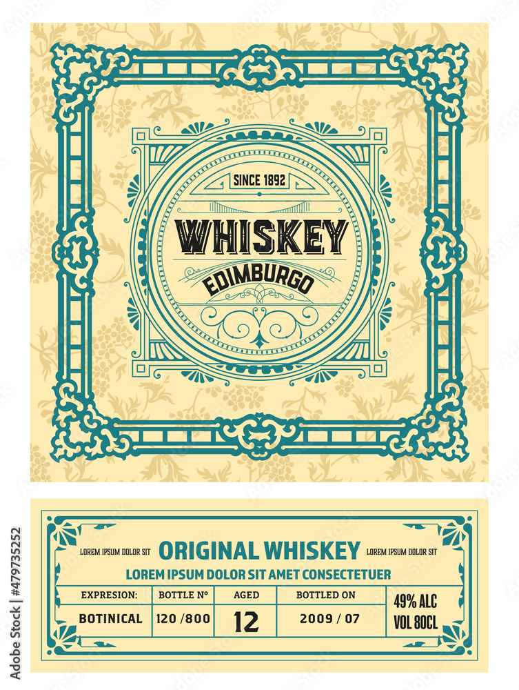 Whiskey label with old frames