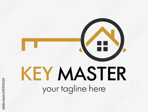 Abstract creative key duplication logo concept. Professional skilled key cutter sign.