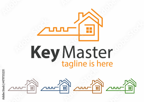 Abstract creative key duplication logo concept. Professional skilled key cutter sign.