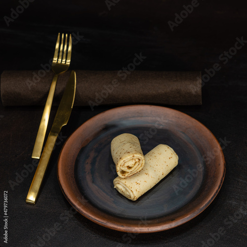 Pancakes on a ceramic plate
