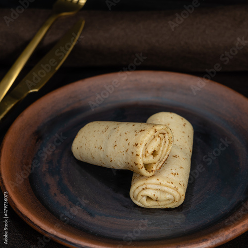 Pancakes on a ceramic plate
