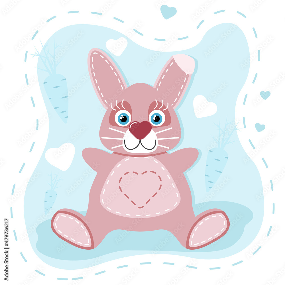 rabbit hare pink toy love heart children kids blue background rabbit hare pink toy love heart children kids blue background