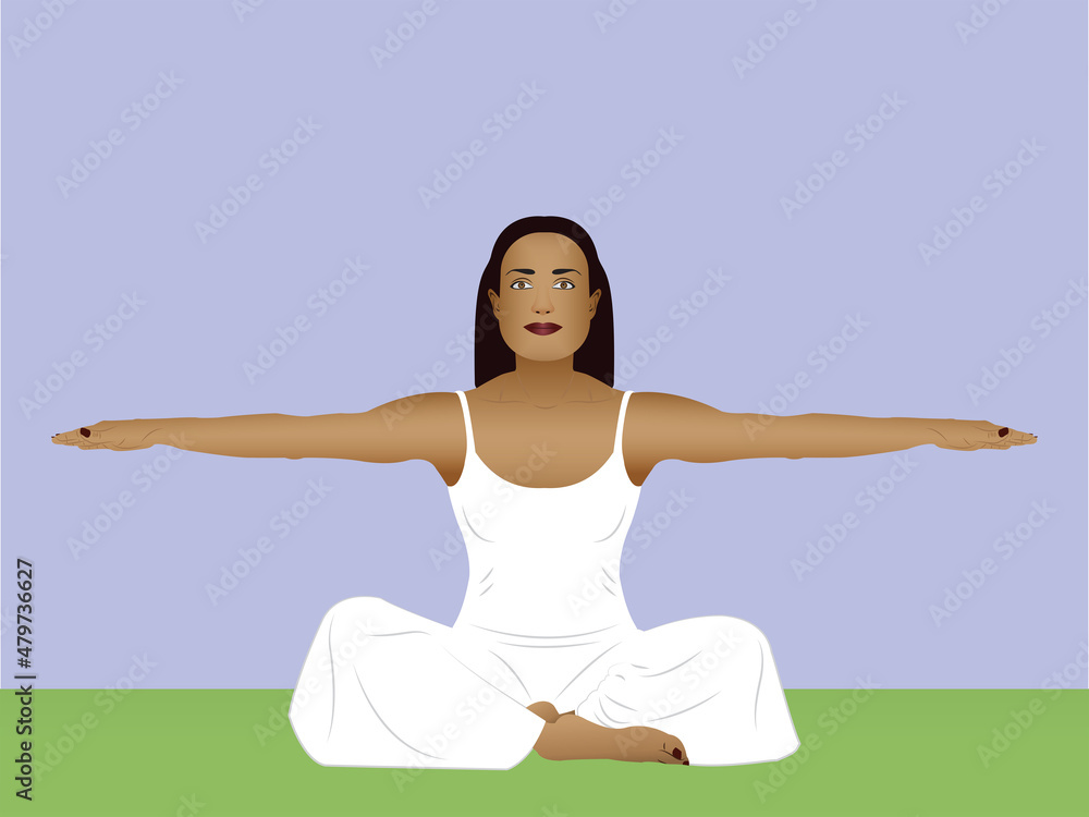 Beautiful meditating Kundalini yoga lady doing wrist exercises, illustration Beautiful meditating Kundalini yoga lady doing wrist exercises, illustration