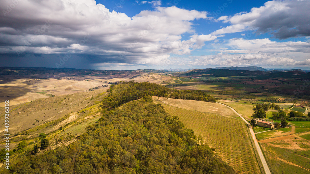 Aerial View of Erei Mountains near Mazzarino, Caltanissetta, Sicily, Italy, Europe